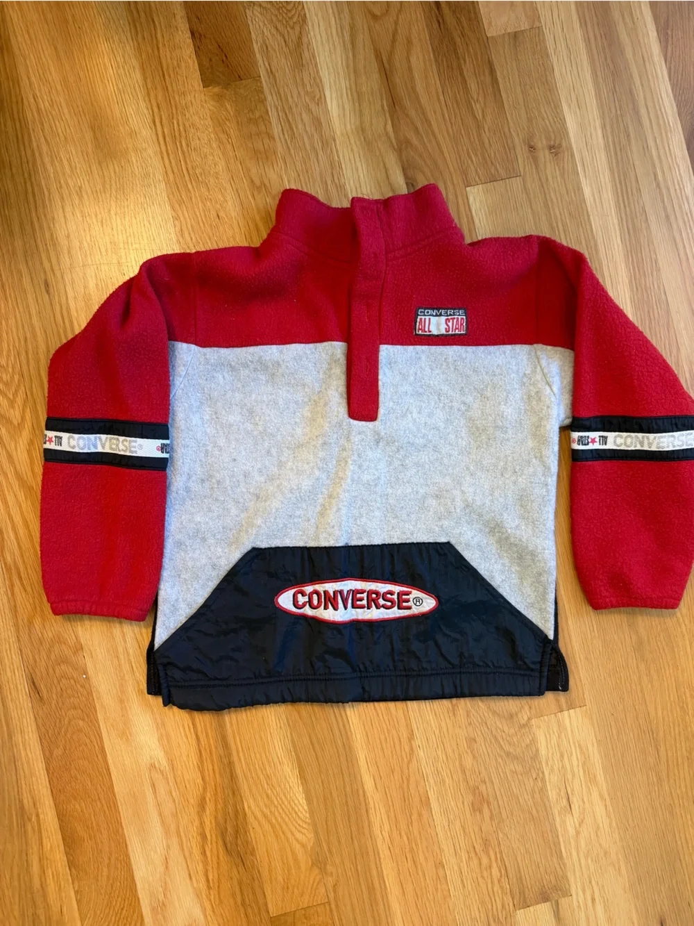 Vintage Converse Kids Red, Gray, and Black Colorblock Fleece Pullover